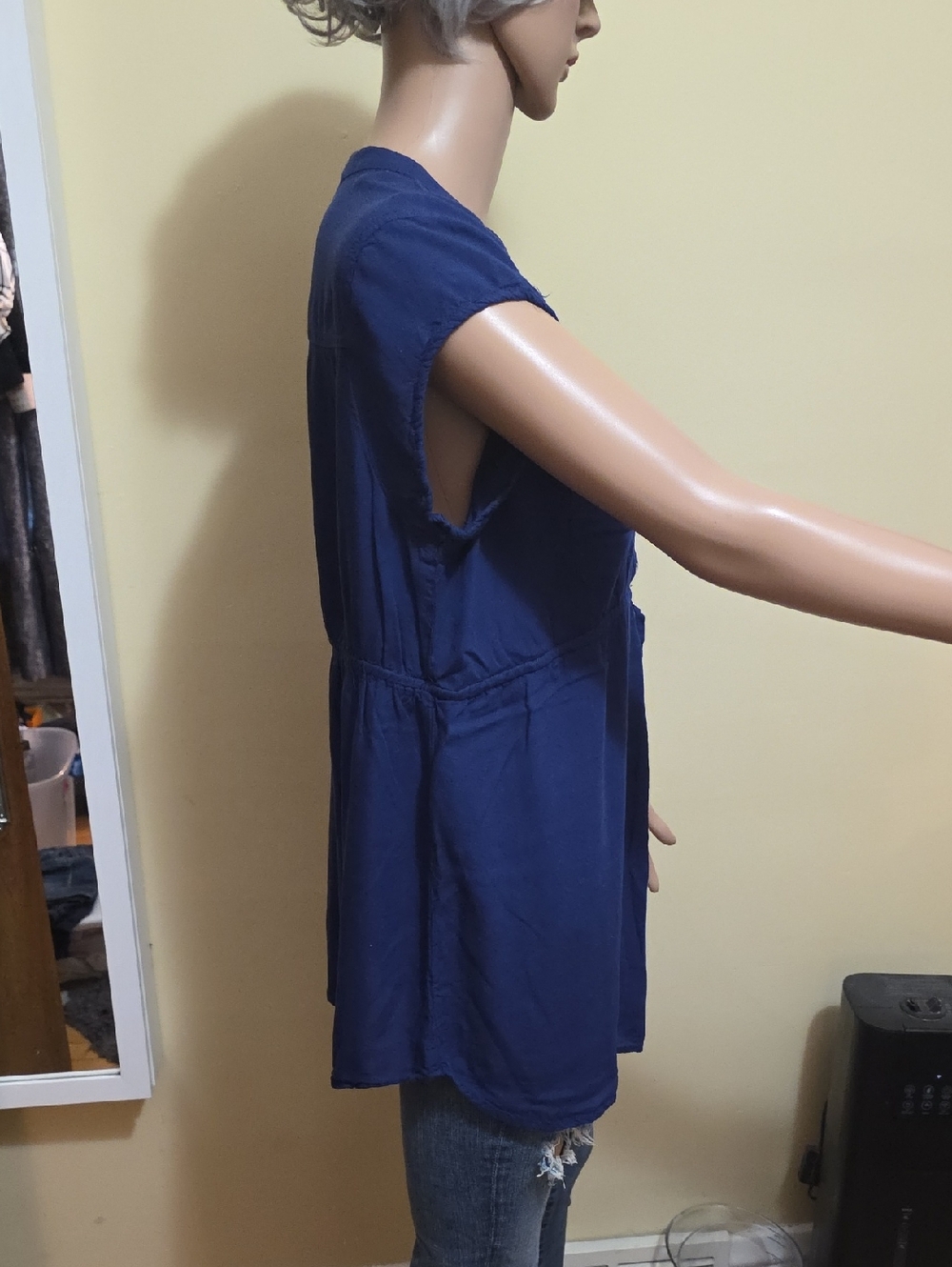 Navy Blue Maternity Split-Neck Drawstring Tunic - Picture 3 of 6